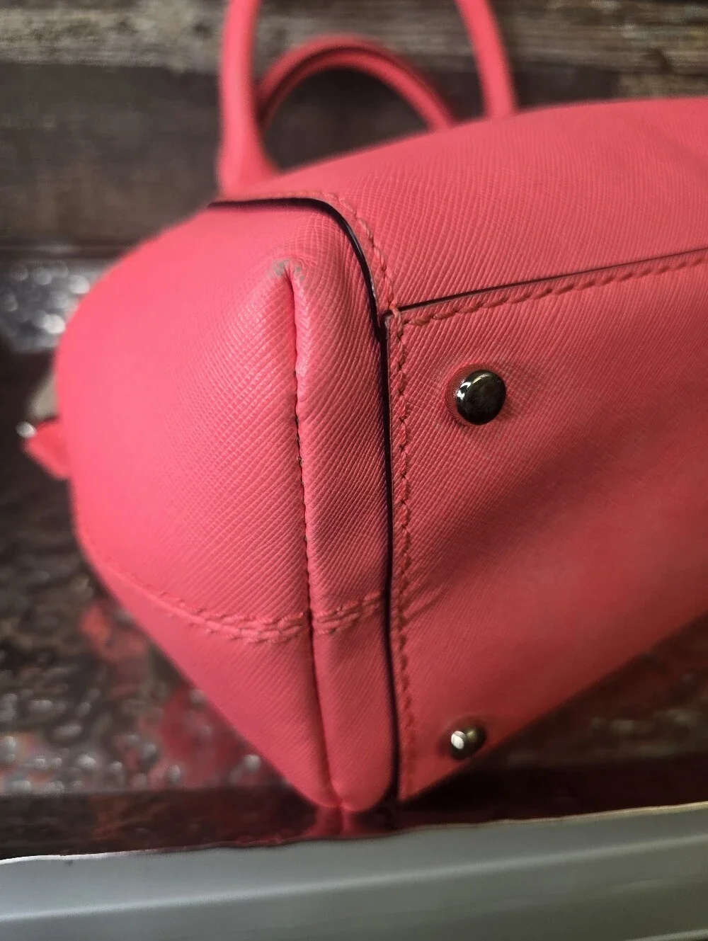 Kate Spade Coral Pink Canvas Satchel Storybook Lining
